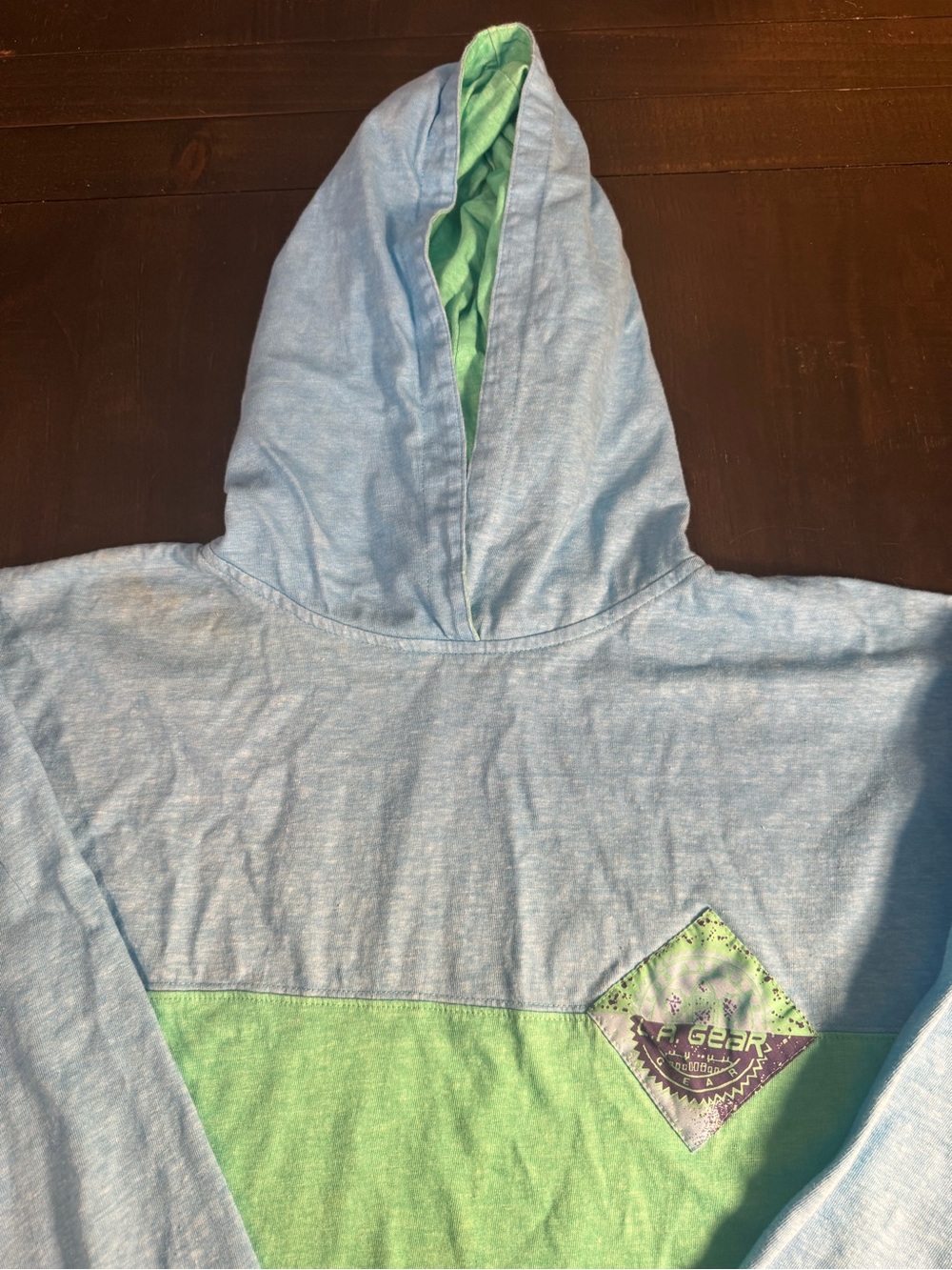 VTG LA Gear Light Blue & Green Colorblock Hooded Pullover XL NWOT